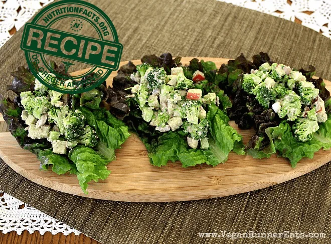 Broccoli-Apple Winter Salad Tacos - vegan recipe approved by NutritionFacts.org