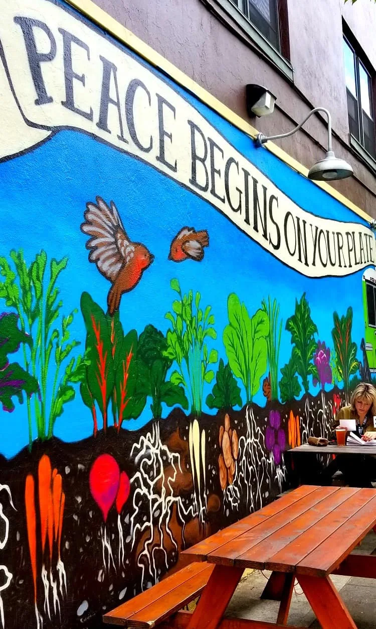 Mural outside of the Homegrown Smoker vegan restaurant in Portland OR